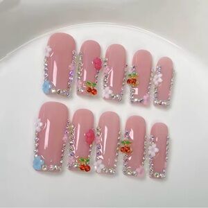 Elegant Pink Rhinestone Embellished Press-On Nails